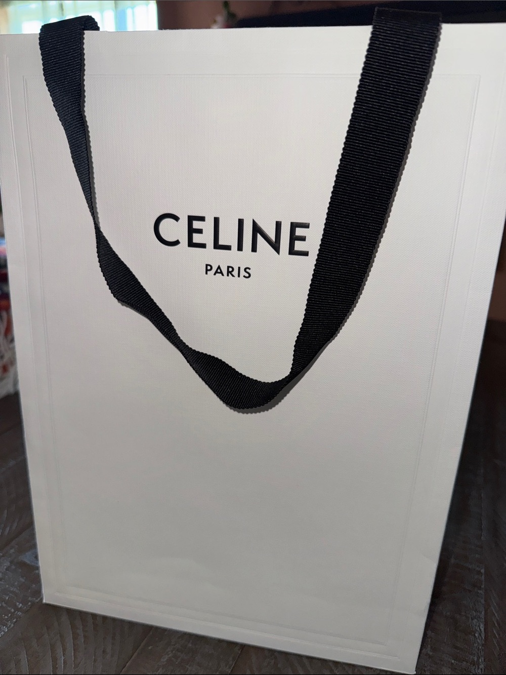 Celine White Shopping Bag with Black Ribbon Handles